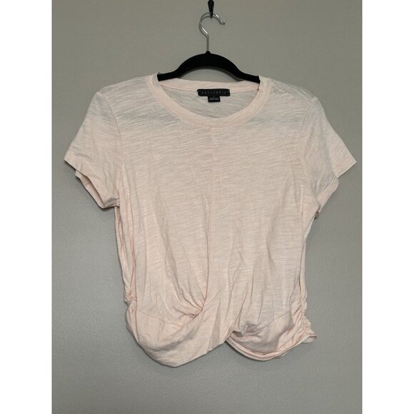 Women's Pink Summer Crop Top Solid Short Sleeve Twist Front Tee T-Shirt Size L - Picture 1 of 9